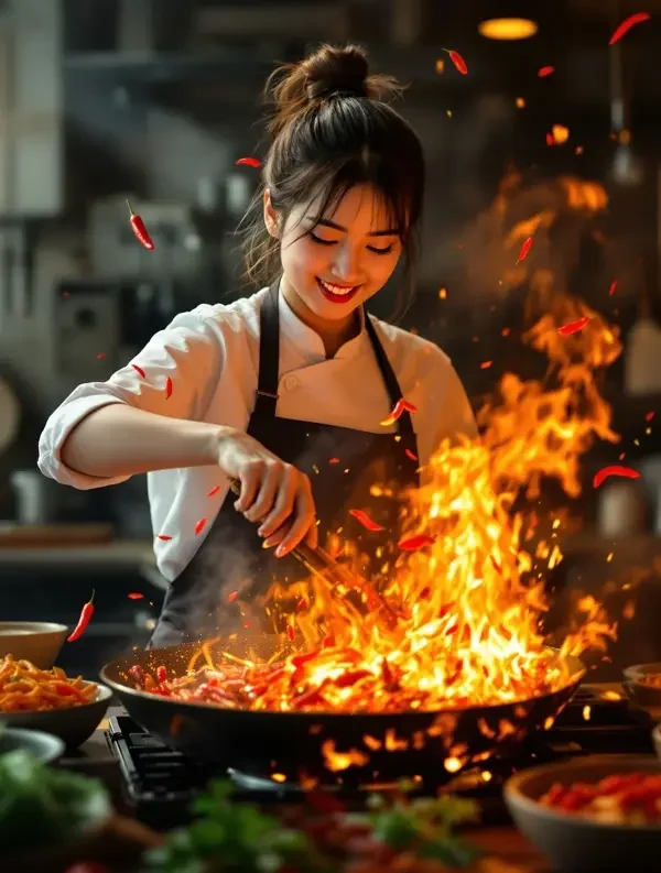 短剧《中菜绝杀：后厨之王》竖版封面海报，热血竞技题材